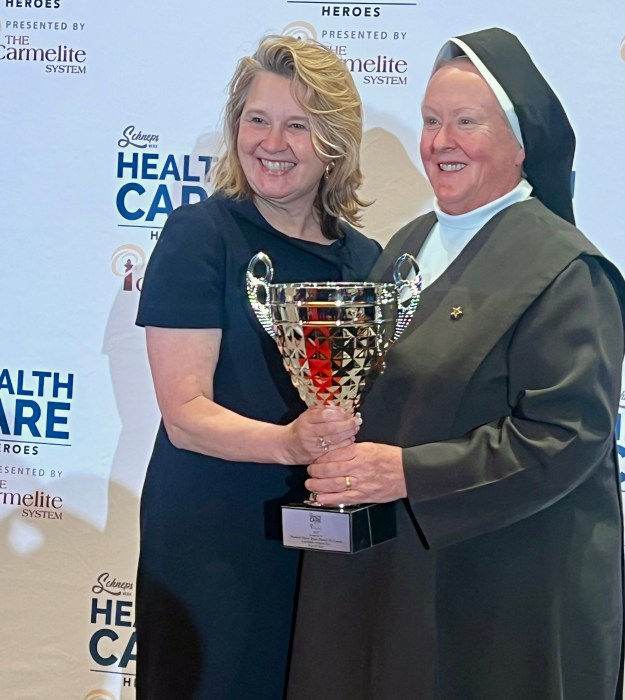 L-R Trish Gathers - President/CEO Carmelite System Inc, Mother Mary Rose - Prioress General Carmelite Sisters of the Aged and Infirm.