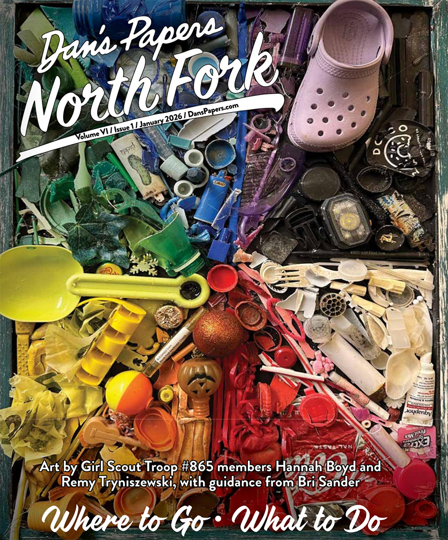 January 2026 Dan's Papers North Fork cover art by Girl Scouts Remy Tryniszewski and Hannah Boyd with guidance from Bri Sander through UpCycle