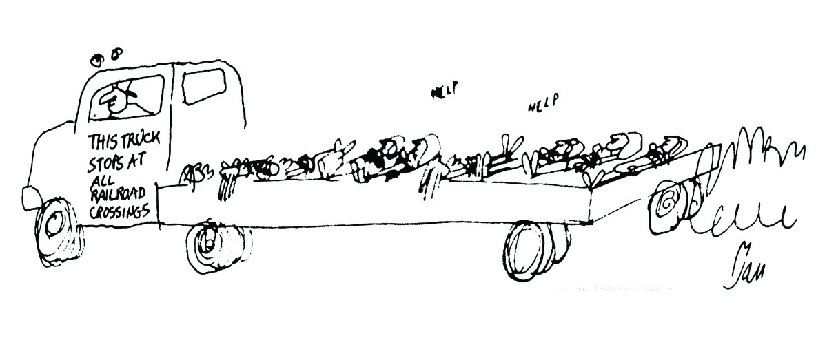 Flatbed truck cartoon by Dan Rattiner