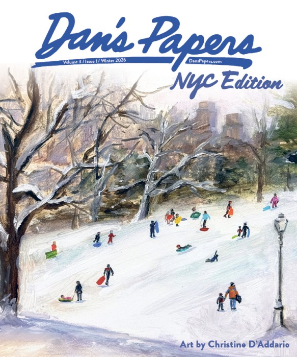 Winter 2026 Dan's Papers NYC Edition cover art by Christine D'Addario