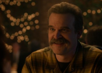 Chief Hopper (David Harbour) announces his Montauk plans at Enzo's in Stranger Things series finale