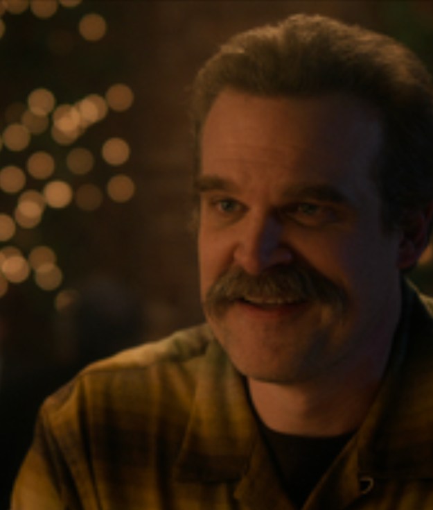 Chief Hopper (David Harbour) announces his Montauk plans at Enzo's in Stranger Things series finale
