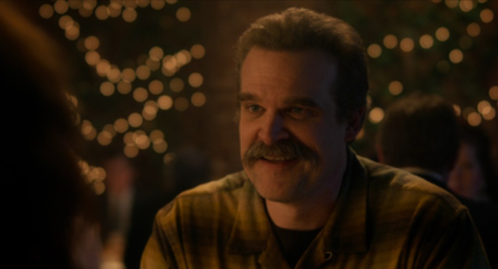 Chief Hopper (David Harbour) announces his Montauk plans at Enzo's in Stranger Things series finale
