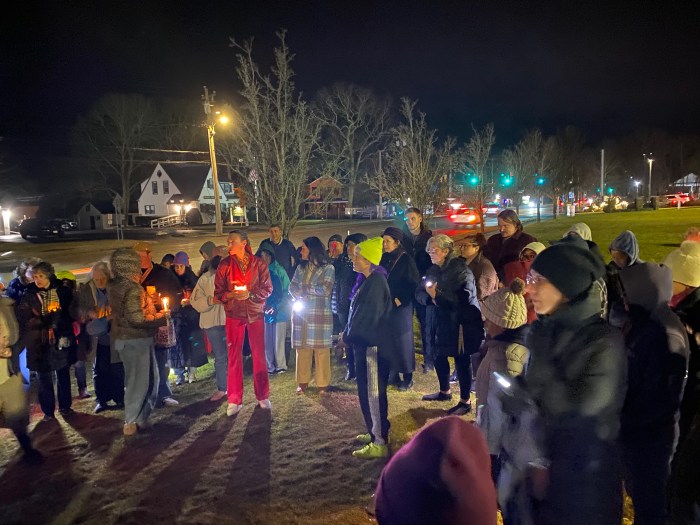Anita Boyer addresses protestors in Hampton Bays Friday