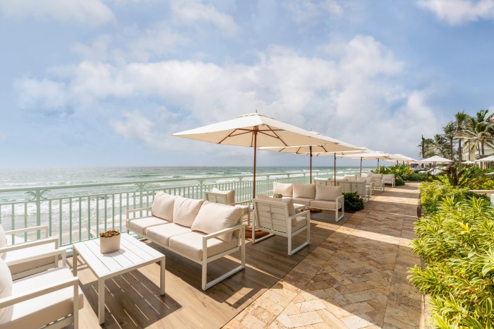 The oceanfront terrace at Eau Palm Beach.