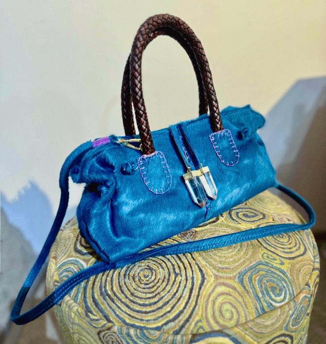 Amy Zerner and Carlos Falchi Teal Satchel with Crystals