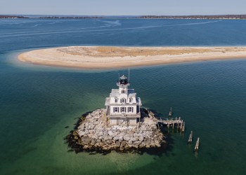 The Orient Long Beach Bar Light, also known as Bug Light, helps boats navigate a dangerous sandbar between Orient Harbor and Gardiner's Bay.