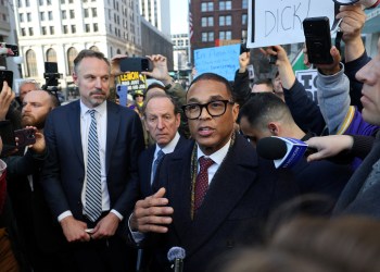 Former CNN anchor Don Lemon speaks to the media outside the United States District Court after his arraignment in Saint Paul, Minnesota, U.S., February 13, 2026. REUTERS/Go Nakamura
