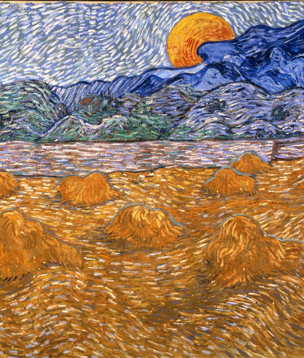 Gogh, Vincent van (1853-1890). Landscape with wheat sheaves and rising moon, 1889. Oil on canvas. 72 x 91,3 cm. KM 107.656. Rijksmuseum Kroeller-Mueller/Otterlo/The Netherlands, Photo: HIP / Art Resource, NY