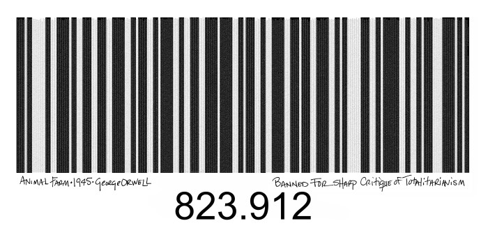 Karyn Mannix "Animal Farm Barcode" (contains entire text) on view in Love & Passion 21