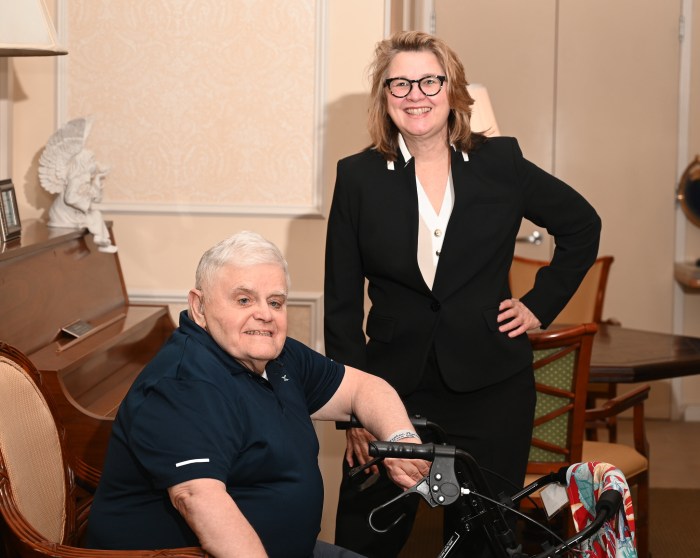 A Carmelite resident with Trish Gathers