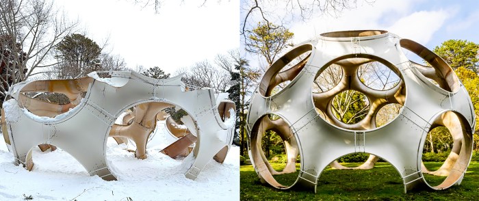 Before and after comparison of the "Fly's Eye Dome" at LongHouse