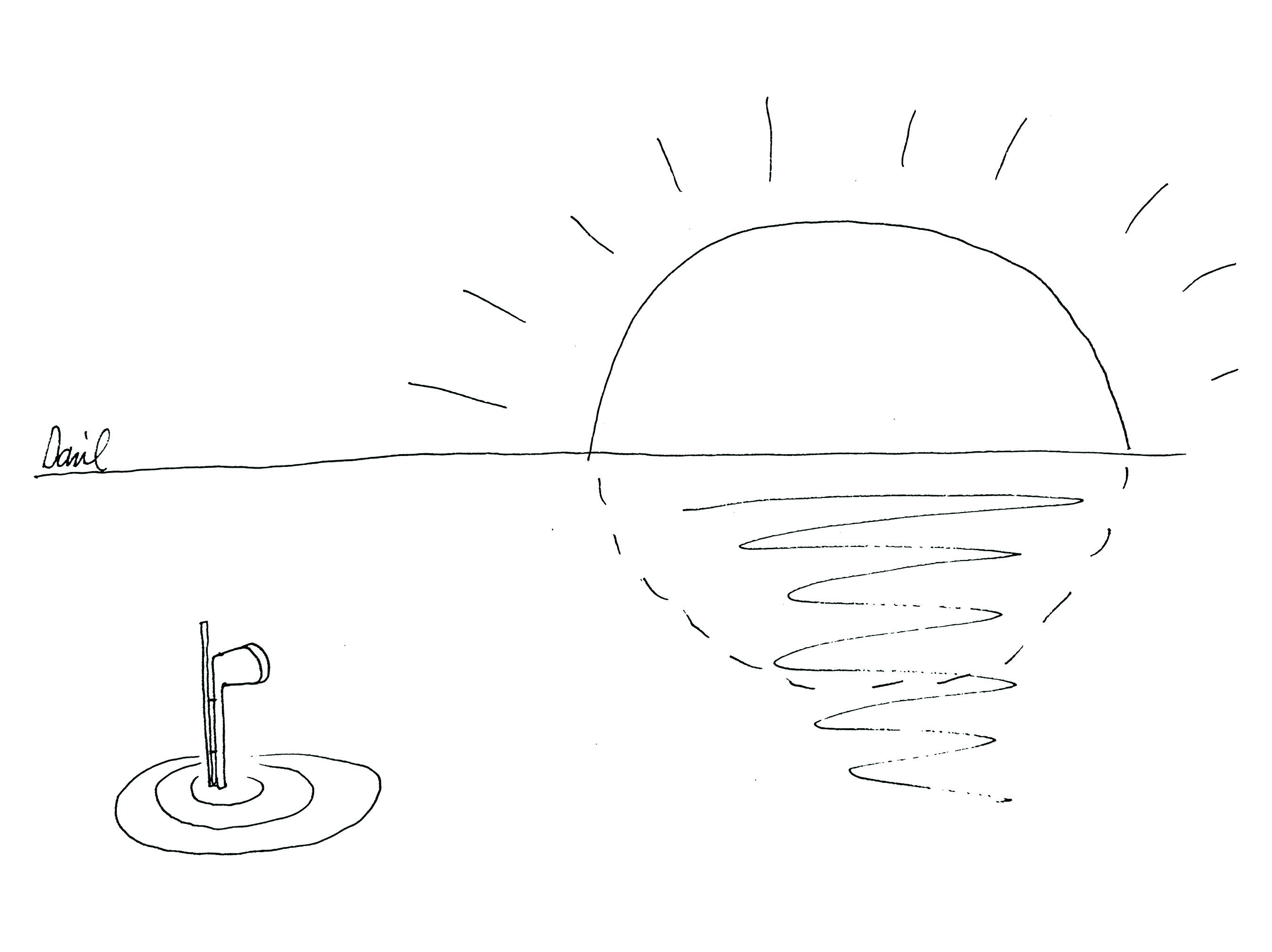 Sunset periscope cartoon by Dan Rattiner