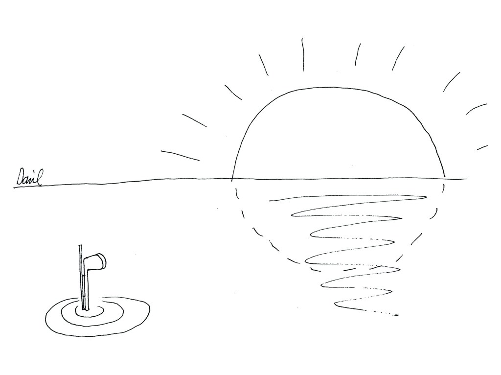 Sunset periscope cartoon by Dan Rattiner