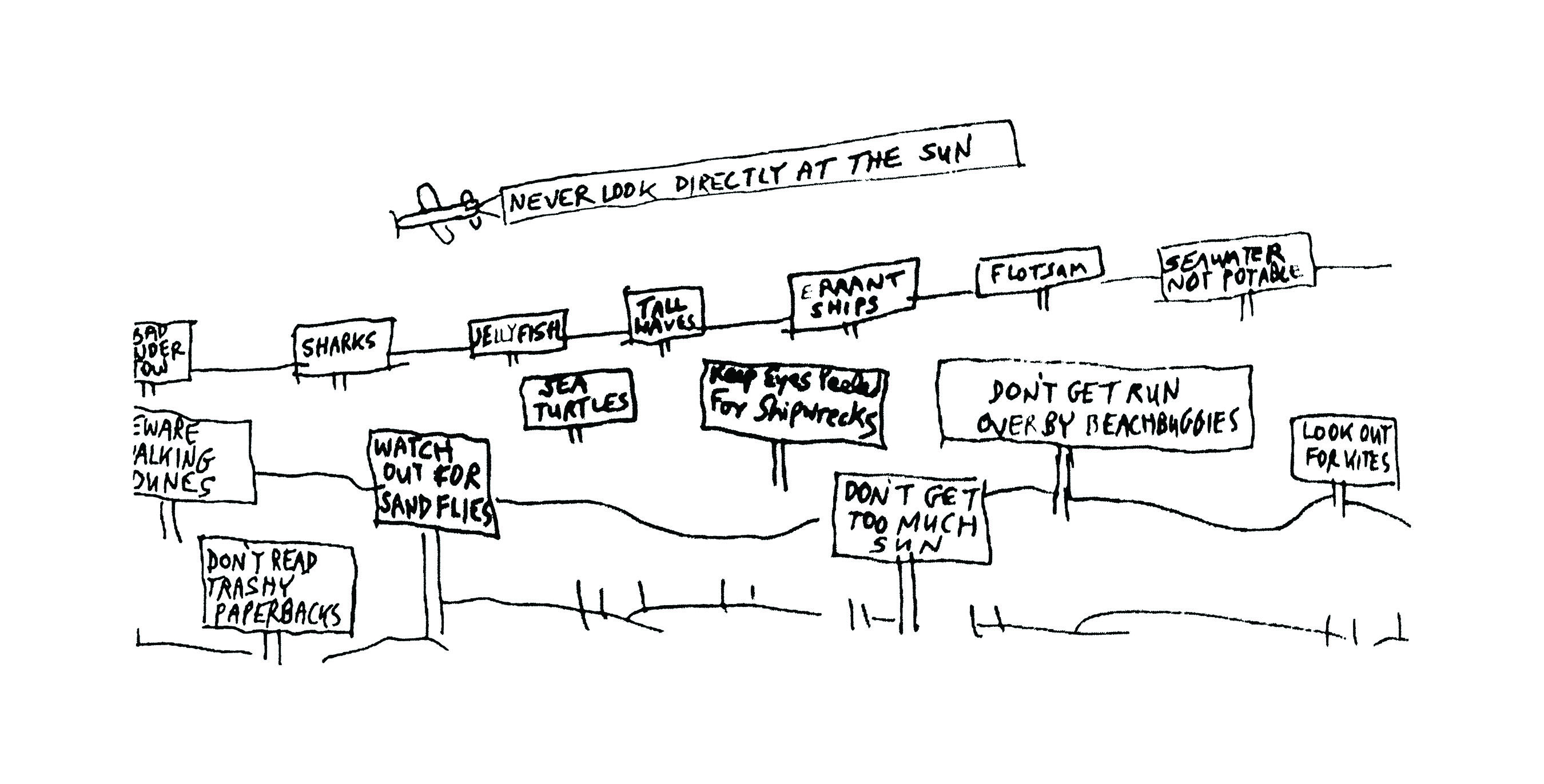 Beach signs cartoon by Dan Rattiner