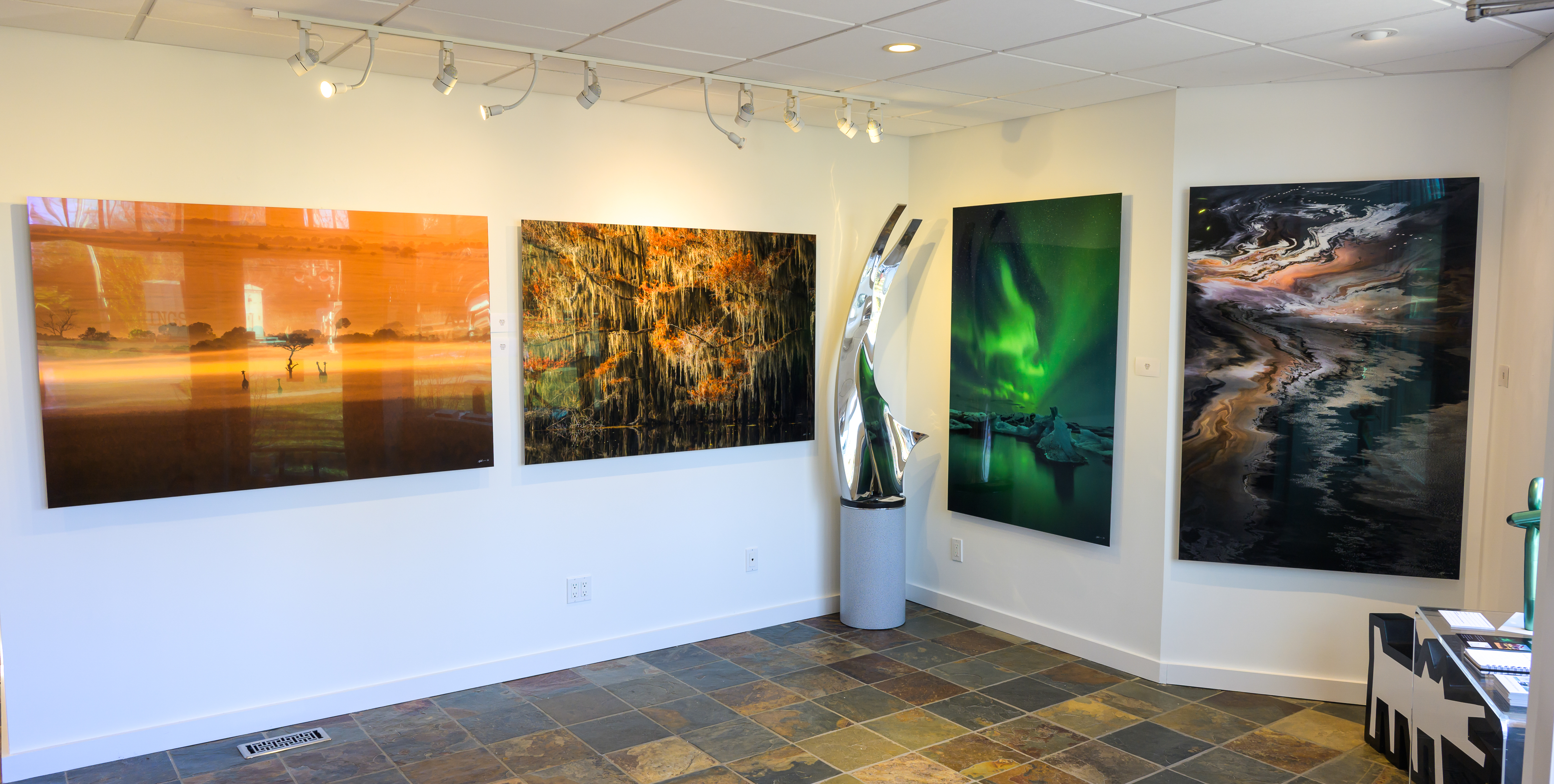 (L-R) Giraffes Dawn, Cyprus Grove, Glacier Lagoon, Flight Path by Mital Patel