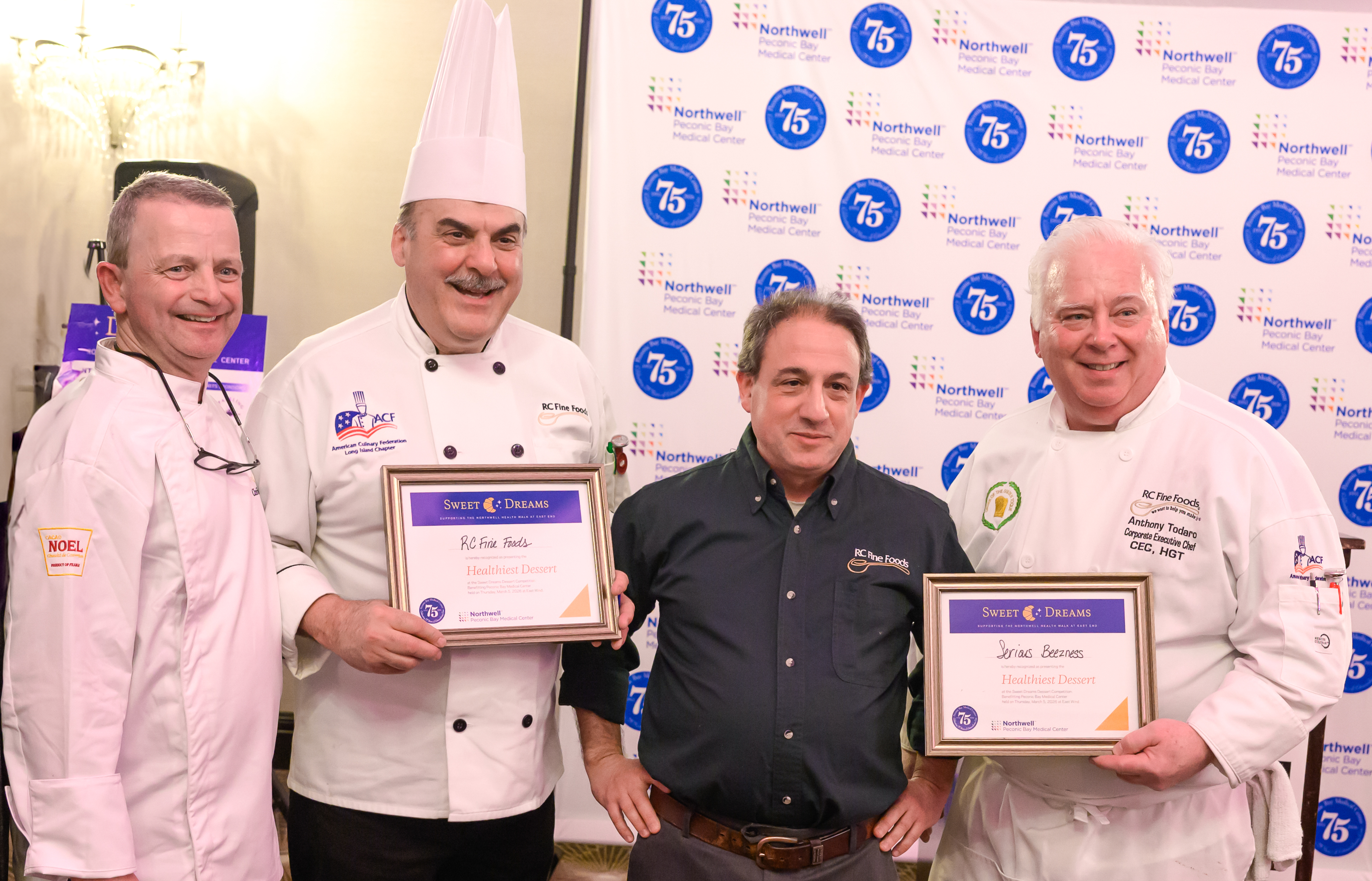 Northwell Health’s Executive Chef, Chris Singlemann with the winners of Healthiest Dessert, Anthony Todaro and Roland Ladonza of RC Foods & Serious Beezness
