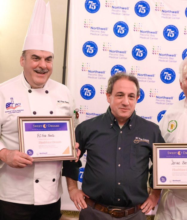 Northwell Health’s Executive Chef, Chris Singlemann with the winners of Healthiest Dessert, Anthony Todaro and Roland Ladonza of RC Foods & Serious Beezness
