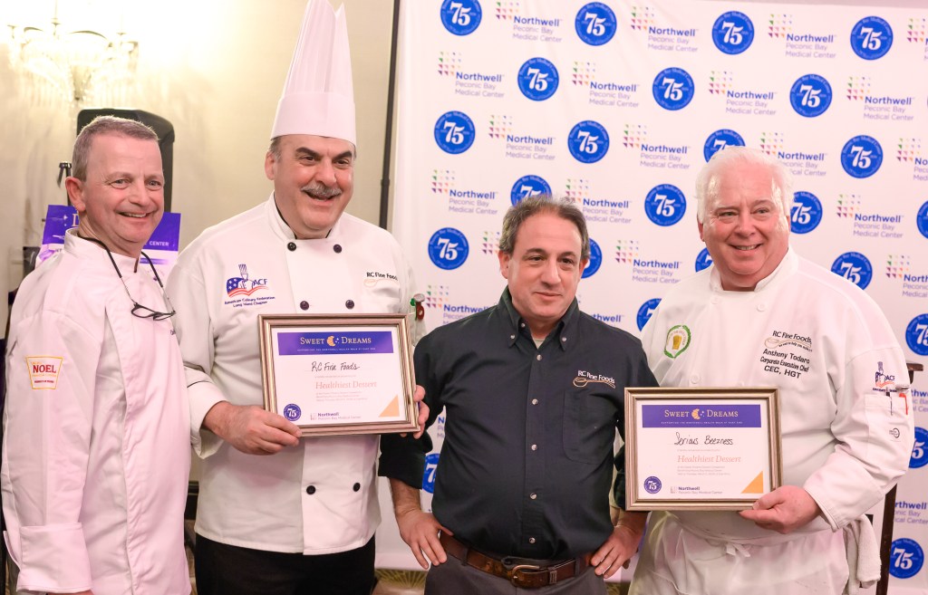 Northwell Health’s Executive Chef, Chris Singlemann with the winners of Healthiest Dessert, Anthony Todaro and Roland Ladonza of RC Foods & Serious Beezness