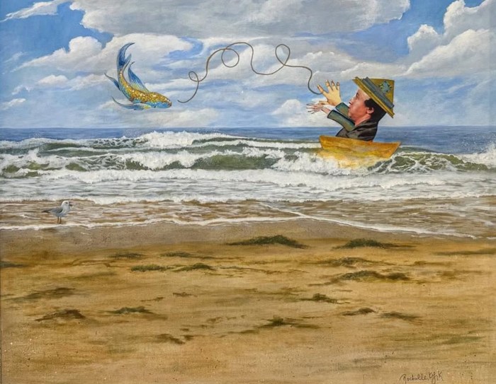 Rochelle Kyrk "Man in a Boat" Mixed media, painting, collage Available