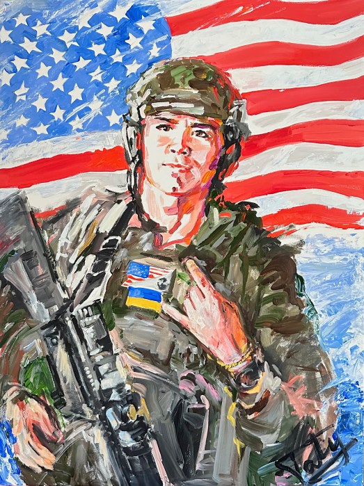 "RIP Ethan Hunter Hertweck" portrait of a 21-year-old U.S. Marine killed in Ukraine, painted by TATY Tatyana Horoshko
