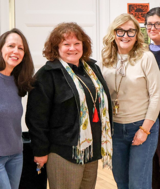 Claudia Dunn and Christina Strassfield, SAC Executive Director, with Sip and Paint Instructor Deborah Acquino and A.G. Duggan