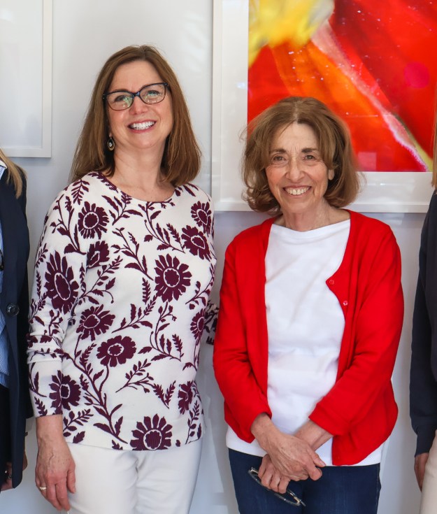 Owner William Ris Gallery Mary Cantone with Senior Outreach Manager Kathy Kennedy, Artist Sara Cedar Miller, Liz Gillooly of Peconic Land Trust