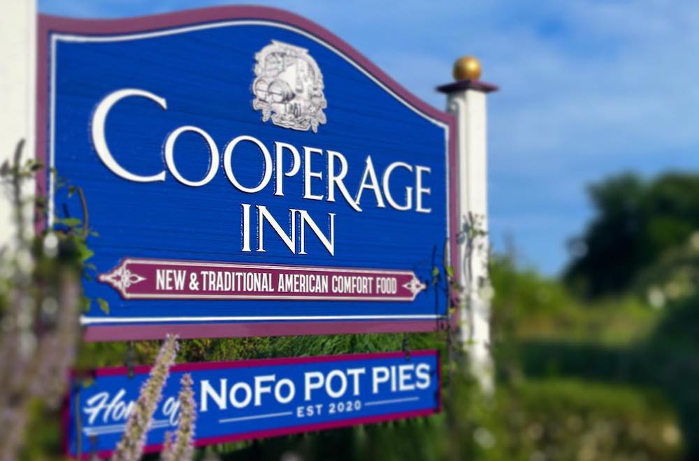 The sign welcoming all to Cooperage Inn and NoFo Pot Pies