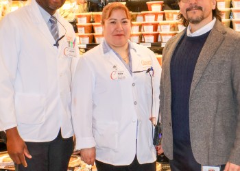 Assistant Manager Jervin Green with Store Manager Edita Lucero, Senior Director of Operations Lau Zarate