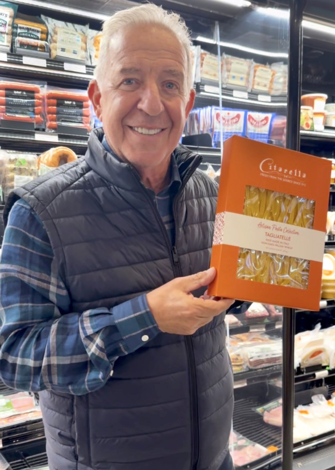 Owner Joe Gurrera holding Citarella’s Tagliatelle Egg Pasta imported from Italy