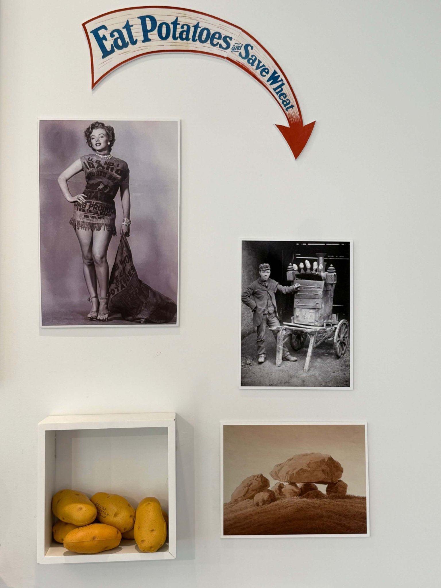 A selection of ephemera on view in "I Say Potato" at the Bridgehampton Museum