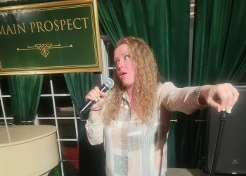 Kasia Klimiuk of Our Fabulous Variety Show performing at Main Prospect Comedy Night