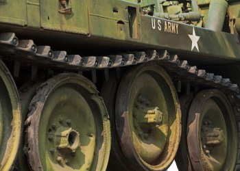 Tank close-up with text US Army on it.